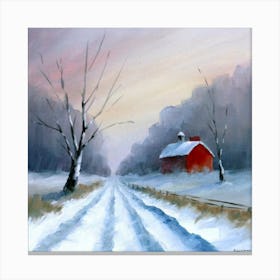 Red Barn In Winter Canvas Print