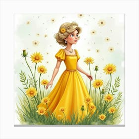 Princess Diana Surrounded By Watercolor Magic Of Floating Dandelions 1 Canvas Print