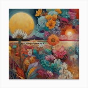 Moonlight Over Flowers Canvas Print