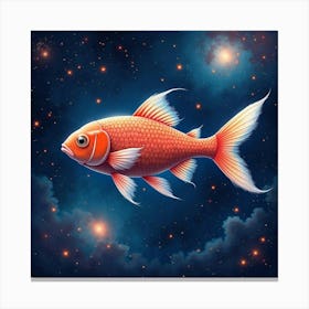 Watercolor Cosmic Fish Swimming Through A Field Of Glowing Stardust And Nebulae 1 Canvas Print