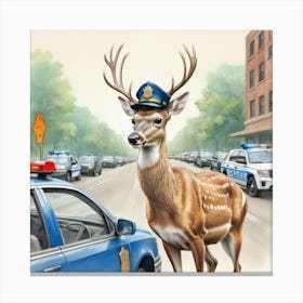 Deer In Police Uniform 1 Canvas Print