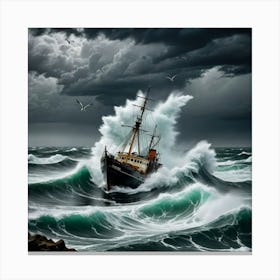 Wave Dancers: Trawler and Seagulls in Harmony Canvas Print