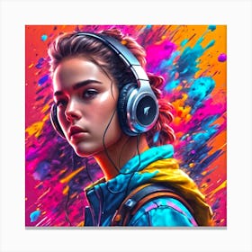 Girl With Headphones Canvas Print