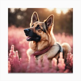 German Shepherd Dog In Pink Flowers Canvas Print