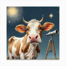 Cow With Telescope 4 Canvas Print