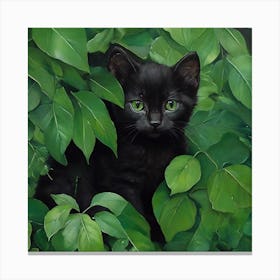 Black Kitten In The Leaves Canvas Print