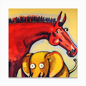 Red Horse And Yellow Elephant At Play Canvas Print