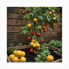 Tomato Tree In A Wooden Box Canvas Print