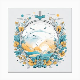 Frame With Flowers And Birds Canvas Print