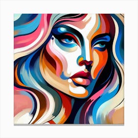 Colorful Face: A Modern and Eye-catching Abstract Painting of a Woman’s Face with Colorful Shapes and Lines Canvas Print