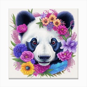 Panda Bear With Flowers Canvas Print