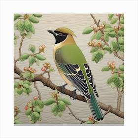 Ohara Koson Inspired Bird Painting Cedar Waxwing 2 Square Canvas Print
