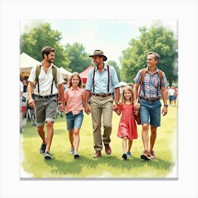 Watercolor Of Romanian Families Attending An English Summer Festival 1 Canvas Print