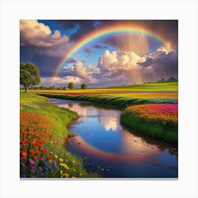 Rainbow Over A Field Canvas Print