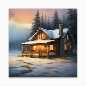 Cabin In The Woods paintings art print 2 Canvas Print