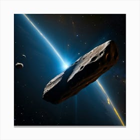 Yellow blue alien artifical asteroid floating in space Canvas Print