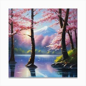 Cherry Blossoms By The Lake 2 Canvas Print