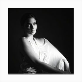 Enigmatic Elegance Captured In A Timeless Monochrome Portrait Backlight Casting A Soft Glow Around Canvas Print