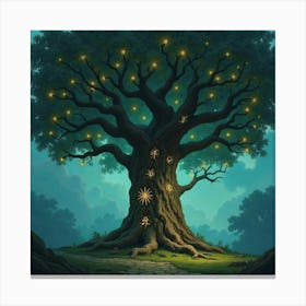 A Giant Magical Tree With Glowing Runes Carved Into Its Trunk 1 Canvas Print