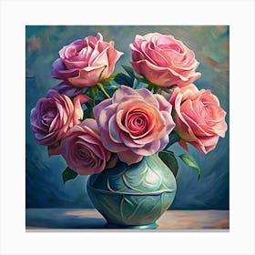 Pink Roses In A Vase Canvas Print