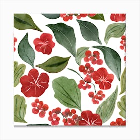 Botanical Wall Art Flowers Red Begonias Leaves #1 Canvas Print