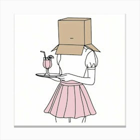 Girl With A Cardboard Box On Her Head Canvas Print