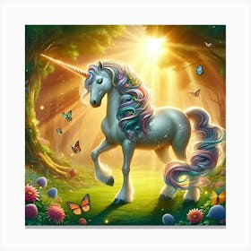 Unicorn In A Beautiful Enchanted Forest Canvas Print