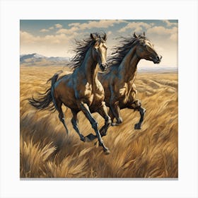 Two Horses Running In The Grass Canvas Print