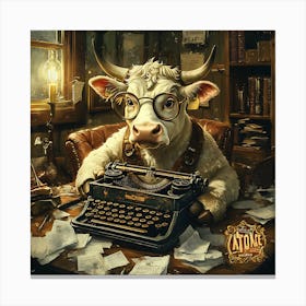 Funny Cow Writer Vintage 13 Canvas Print