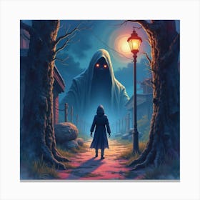 Horror Scene With A Terrifying Figure In A Colorful Watercolor Night 1 Canvas Print