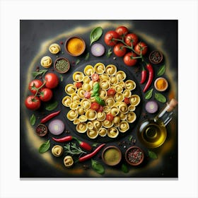 Italian Food In A Circle Canvas Print