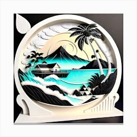3D Ink black and white Polynesian Paradise Canvas Print
