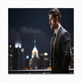 Businessman Standing At Night Canvas Print