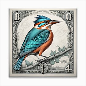 Bird On Stamp Vintage Art Style Canvas Print