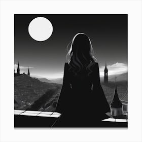 Girl Looking At The Moon Canvas Print