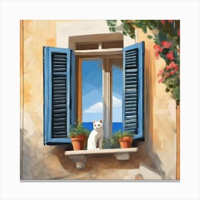 Open Window With Cat Matisse Style Amalfi Coast 11 Canvas Print