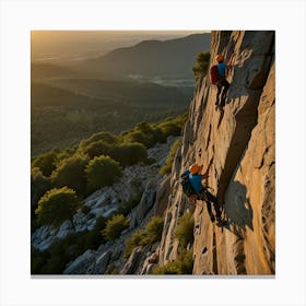 Two Rock Climbers On A Cliff Canvas Print