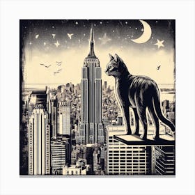 Cat On Top Of Empire State Building Canvas Print