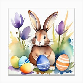 Easter Bunny With Dyed Eggs In A Watercolor Painting Style Toile