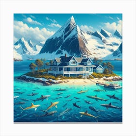 An island with sharks (Variant 4) Canvas Print