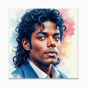 Watercolor Portrait Of Michael Jackson With Celestial Scenery 1 Canvas Print