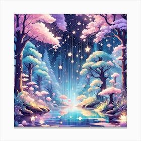 A Fantasy Forest With Twinkling Stars In Pastel Tone Square Composition 413 Canvas Print