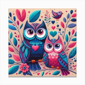 Pair of owls with love Canvas Print