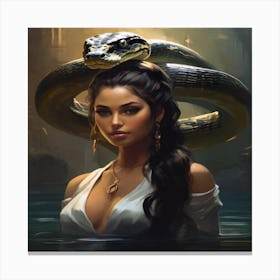 Woman With A Snake On Her Head Canvas Print