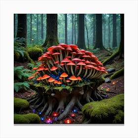 Glowing Growth Mushrooms In The Forest Canvas Print