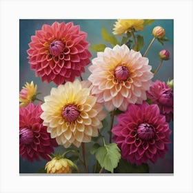 Dahlias flower plants painting art print 1 Canvas Print