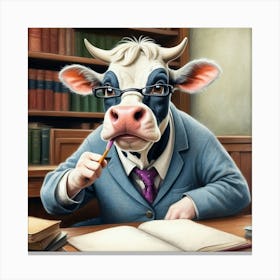 Cow At Desk 1 Canvas Print