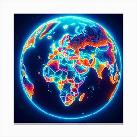 Earth Globe With Neon Lights Canvas Print