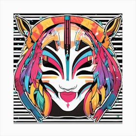 Vibrant Sticker Of A Striped Pattern Mask And Based On A Trend Setting Indie Game Canvas Print