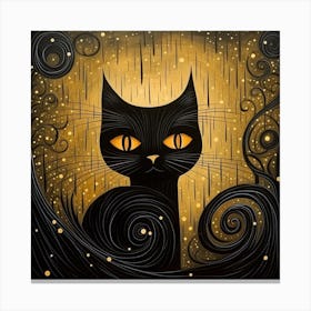 Black Cat In The Rain Canvas Print